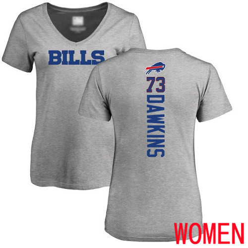 NFL Women Buffalo Bills #73 Dion Dawkins Ash Backer V-Neck T Shirt